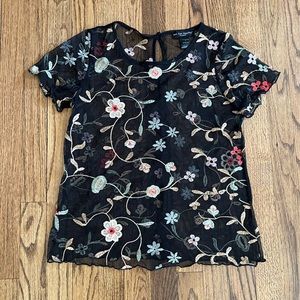 See You Monday Black Sheer Floral Top | S